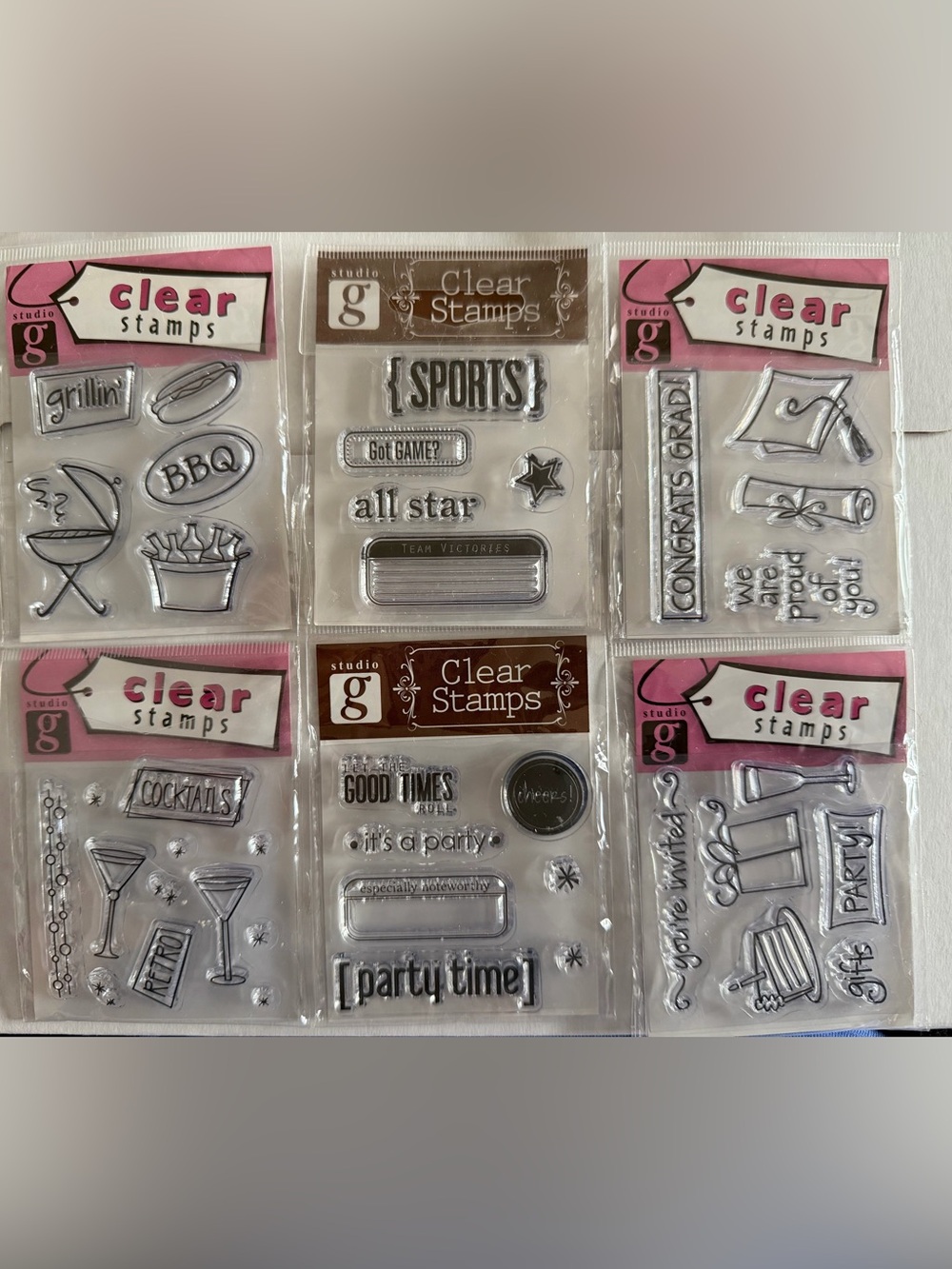 Studio G Acrylic Mounted Stamp Lot - Sports Congrats Food & Drink Party Borders